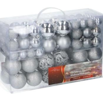 100 darabos karácsonyi függődísz gömbök (ezüst) kép