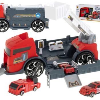 2 az 1-ben kihajtható teherautó 2 tűzoltó autóval (piros) kép