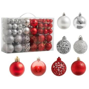 4Home Noel karácsonyi dísz készlet, 100 db-os, ezüst és piros kép