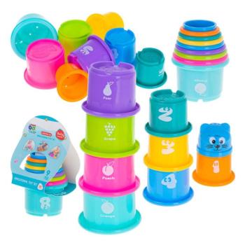 9 darabos színes oktatási csészepiramis - számok és gyümölcsök kép