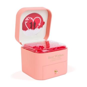 9 db műrózsa díszdobozban nyaklánccal - 11 x 11 x 9,5 cm - rózsaszín kép