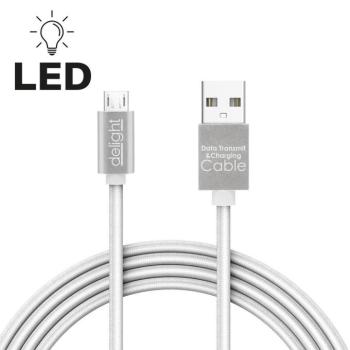 Adatkábel - MicroUSB, LED fénnyel, fehér - 1 m kép