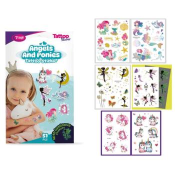 Angyalok és pónik tetoválás matrica szett - 51 db / csomag kép