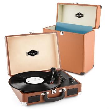 Auna auna Peggy Sue Record Collector szett, barna | retró lemezjátszó |lemeztartó bőrönd kép