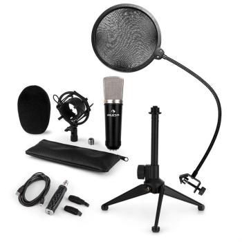 Auna CM003 mikrofon készlet V2, kondenzátoros mikrofon, USB-konverter, mikrofon állvány, pop szűrő kép