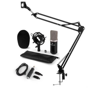 Auna CM003 mikrofon szett V3 kondenzátoros mikrofon, USB-konverter, mikrofontartó kar, fekete kép