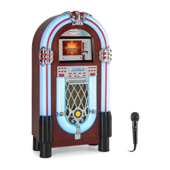 Auna Graceland Touch, jukebox, 12" érintőképernyő, WLAN, CD, BT, mikrofon, fa megjelenés kép