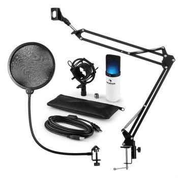 Auna MIC-900WH-LED, v4 USB mikrofon készlet, fehér, kondenzátoros mikrofon, POP szűrő, mikrofonkar, LED kép