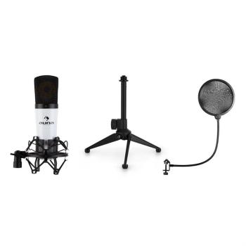 Auna MIC-920, USB V1 mikrofon szett, kondenzátoros mikrofon, állvány, pop filter, fehér kép