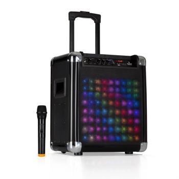 Auna Moving 80.2 LED, PA rendszer, 8"-es woofer, max. 100 W, VHF mikrofon, USB, SD, BT, AUX, hordozható kép