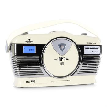 Auna RCD-70 retró rádió, FM, USB, CD, elem, krémszínű kép