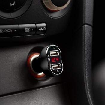 Autós szivargyújtó adapter - 2 x USB, feszültségmérővel és árammérővel - fekete kép