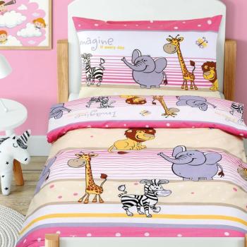 Beáta gyermek pamut ágynemű kiságyba Safari, rózsaszín, 100 x 135 cm, 45 x 60 cm kép