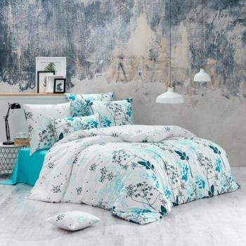 Blommor pamut ágynemű, türkiz kép