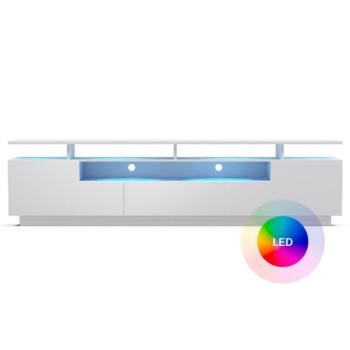 Blumfeldt Perth Lowboard, TV szekrény, LED, 3 polc, fehér, 195 x 33 x 50 cm, LED kép