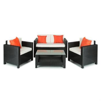 Blumfeldt Verona kerti bútor, ülőgarnitúra, 4 részes, polyrattan, fekete/bézs/narancssárga kép
