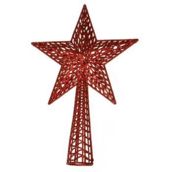 Csillag karácsonyfa csúcsdísz, gravírozott, 37 cm, piros kép