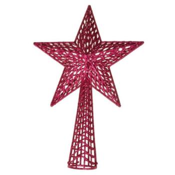 Csillag karácsonyfa csúcsdísz, gravírozott, 37 cm, rózsaszín kép