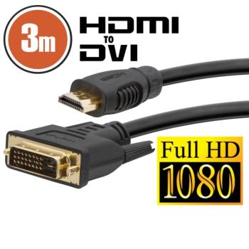 DVI-D / HDMI kábel · 3 m aranyozott csatlakozóval kép