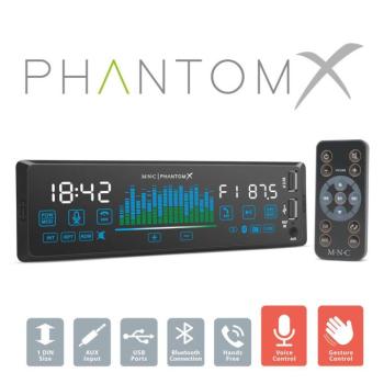 Fejegység "PhantomX" - 1 DIN - 4 x 50 W - gesztusvezérlés - BT - MP3 - AUX - USB kép