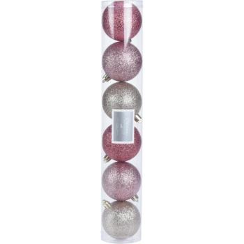 Glitter karácsonyi dísz készlet, rózsaszín, átmérő : 6 cm, 6 db kép