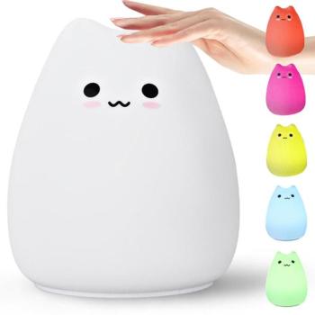 Gyermek éjjeli lámpa, elemes, cica kép