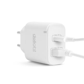 Hálózati Adapter USB + Type-C PD20W gyorstöltéssel - fehér kép