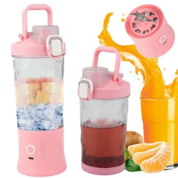Hordozható akkumulátoros smoothie mixer, 600 ml, rózsaszín kép