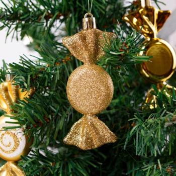 Karácsonyfadísz szett - arany cukor - 10 x 3,6 cm - 6 db / szett kép