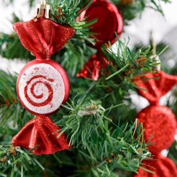 Karácsonyfadísz szett - piros cukor - 10 x 3,6 cm - 6 db / szett kép