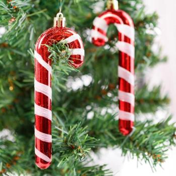 Karácsonyfadísz szett - piros / fehér cukorbot - 13 cm - 6 db / szett kép