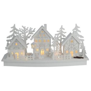 Karácsonyi falu fa LED-es dekorációs elem, 45 x 14 x 20 cm kép