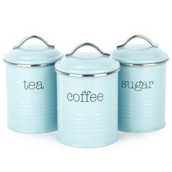Kávé, tea, cukor tárolódoboz készlet, kék kép