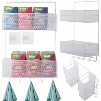 Kétszintes háztartási szervező akasztókkal, fehér kép