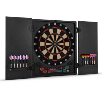 KLARFIT Dartmaster 180, čierny, elektronický terč so šípkami a dvierkami kép