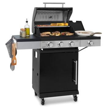 Klarstein Valdosta 3.1, gázgrill, 3 x 2,8 kW + 2,5 kW égő. rozsdamentes acél, mobil kép