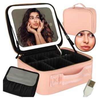 Kozmetikai rendszerező tükörrel rózsaszín kép