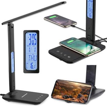 LED asztali lámpa QI töltővel kép