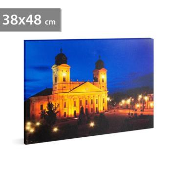 LED-es fali hangulatkép - "Nagytemplom Debrecen" - 3 x AA, 38 x 48 cm kép