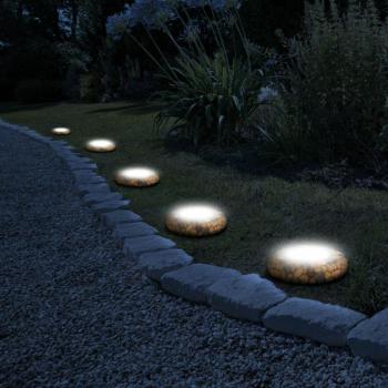 LED-es leszúrható szolár lámpa (köves, melegfehér, 12 x 12 x 2,5 (+11) cm) kép