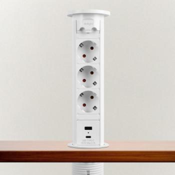 Motoros rejtett elosztó - fehér, 3 x 250 V + 2 x USB kép