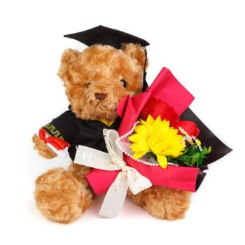 Műnövény dekoráció - maci, virággal - 28 x 17 x 17 cm kép