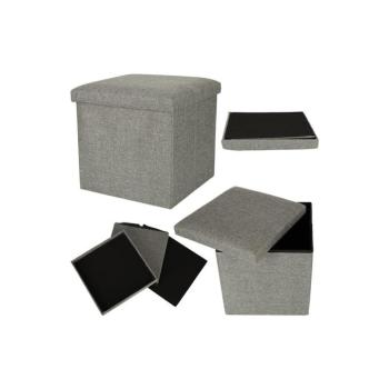 Összecsukható puff tárolórekesszel - 38x38x38cm - szürke kép