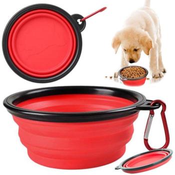 Összecsukható utazótál kutyáknak, piros, 800 ml kép