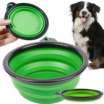 Összecsukható utazótál kutyáknak, zöld, 400 ml kép