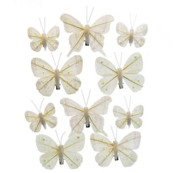 Pillangók karácsonyi díszkészlet, fehér, 10 db-os kép