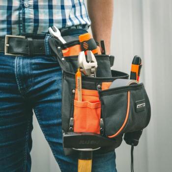 Poliészter szerszámtároló övtáska - 4+6 zseb, kalapács és mérőszalag tartóval kép