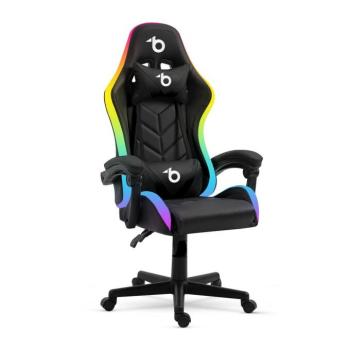 RGB LED-es gamer szék - karfával, párnával - fekete kép