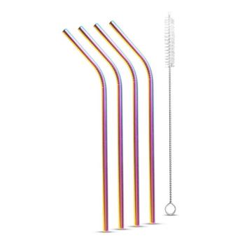 Rozsdamentes acél szívószál szett - titán szivárványos - 215 x 6 mm - 5 részes kép