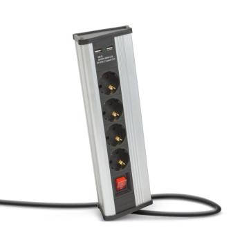 Sarokelosztó - kapcsolós - 4 x 250V, 16A - 2 x USB, 2,1A - alumínium ház kép